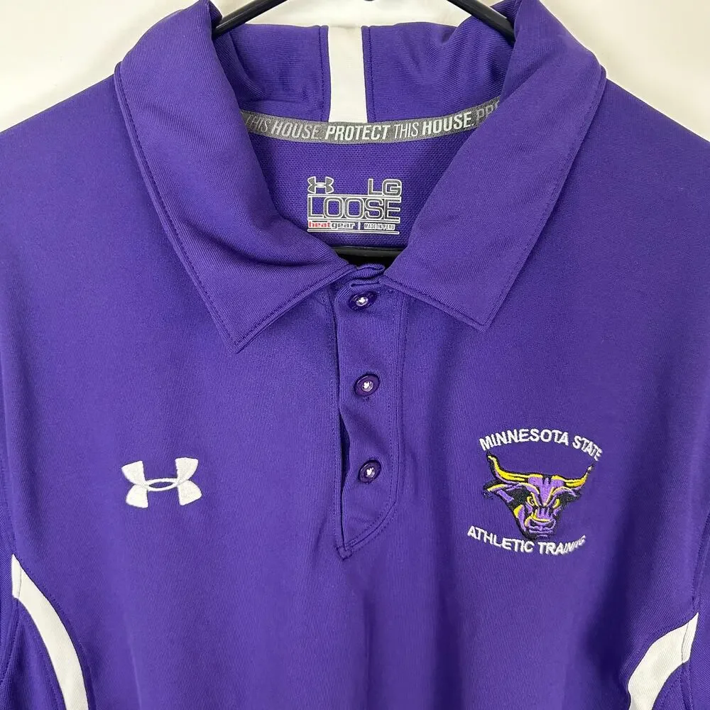 Under Armour Mens Loose Heatgear Minnesota State Short Sleeve Purple Polo Large
